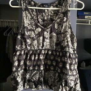 Dark blue tank top with white detailing